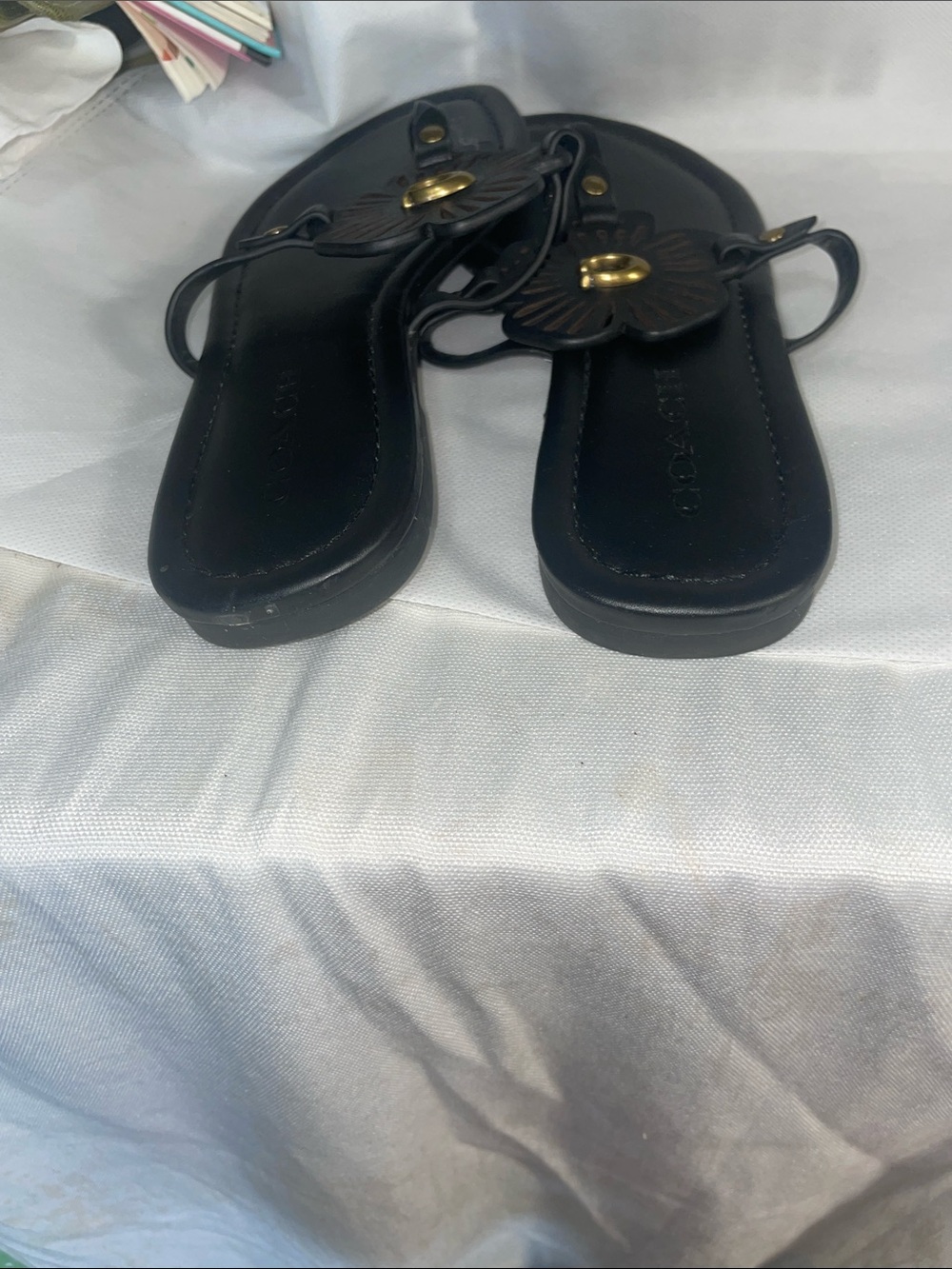 Coach Julia Leather Floral Thong Sandals with Gold C Accents - Picture 5 of 5